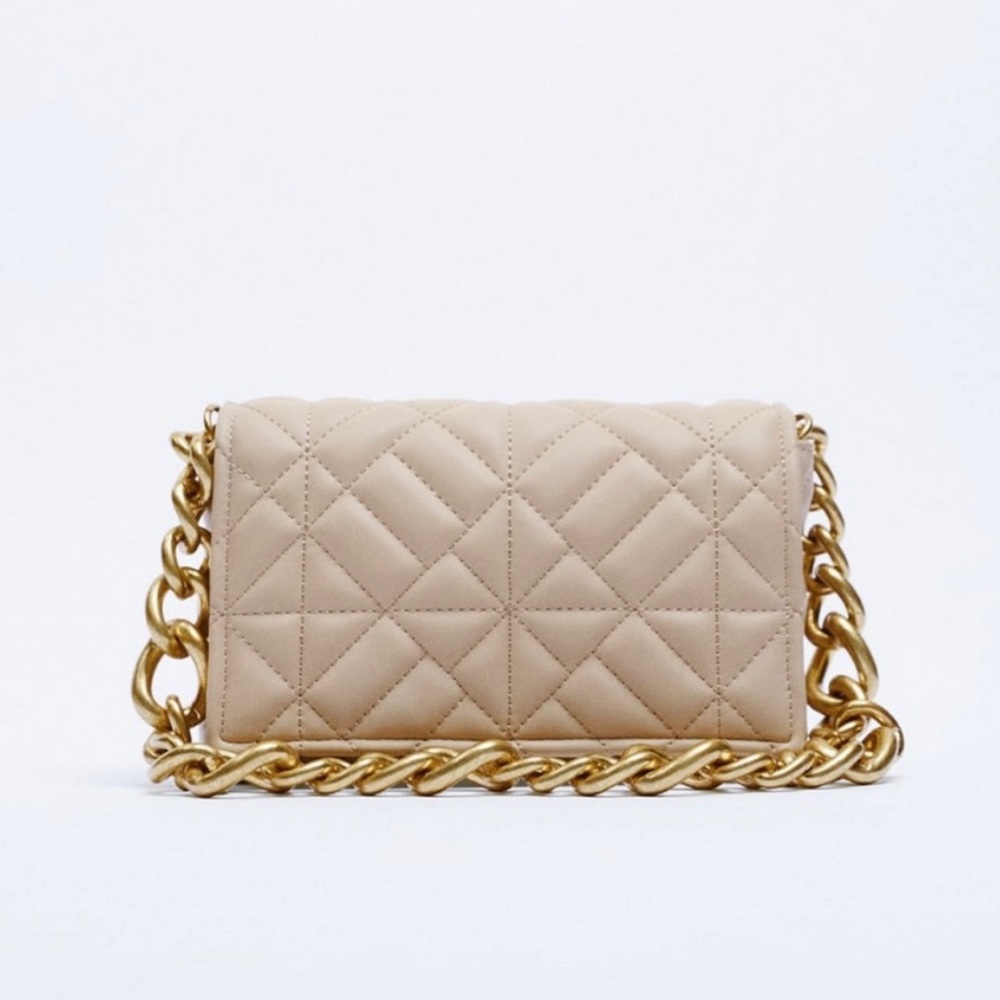 Zara Quilted Gold Shoulder Chain in Beige